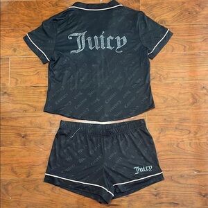 NWT Juicy Couture Black and Pink with Rhinestone Summer Pajamas Lounge Set